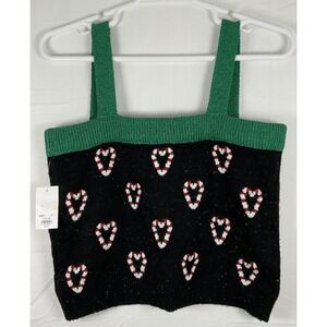 NWT Women's Celebrate Together Christmas Knitted Tank Top Sequins Candy Canes XL